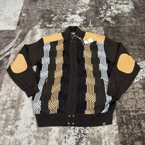 SilverSilk Luxe Designer Cardigan Sweater Mens 3XL Brown Elbow Patches Full Zip